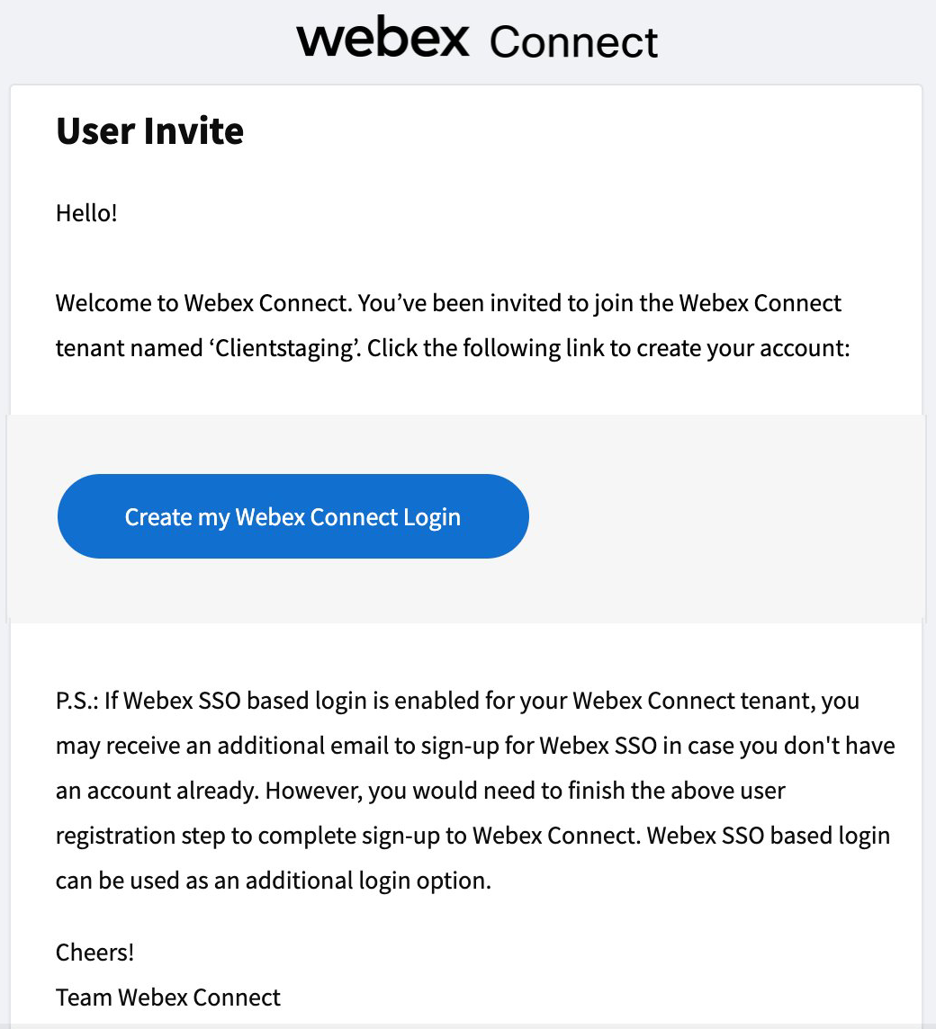 Webex Connect Sign-Up Invite
