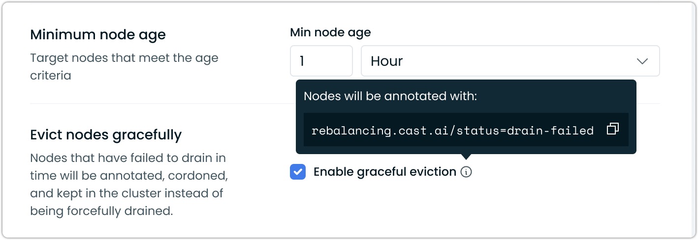 Graceful node eviction enabled in a rebalancing schedule