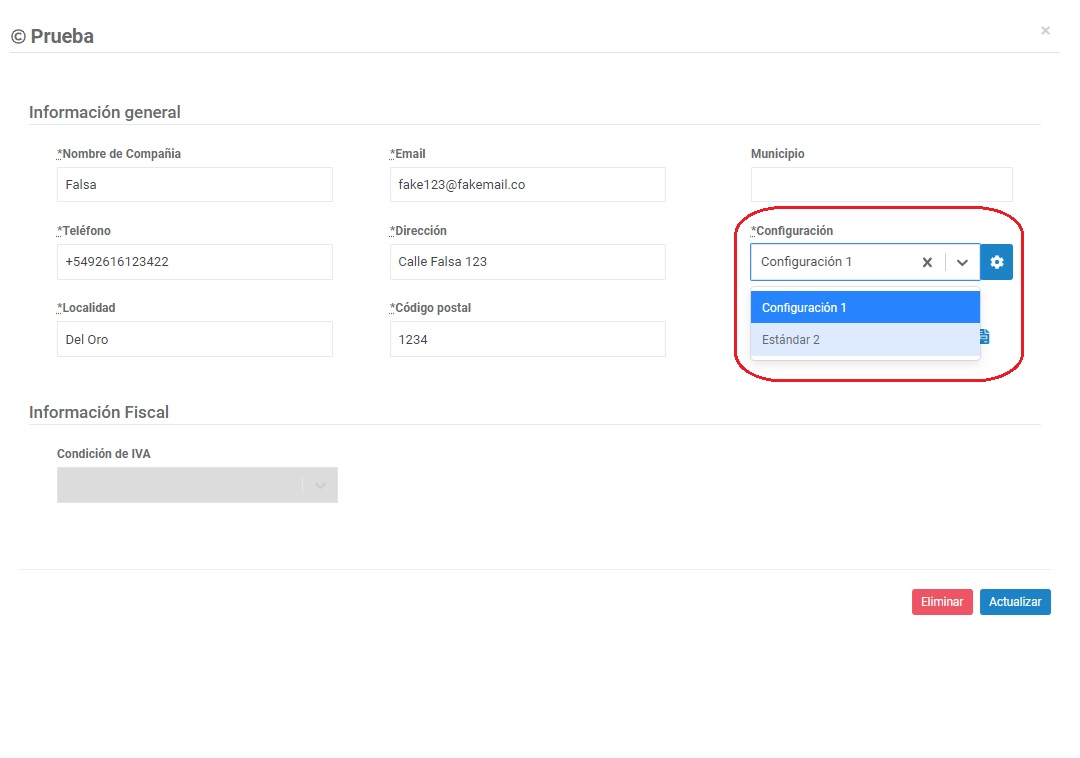 Asociar una configuración a una razón social