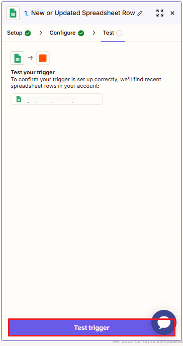 Screenshot of the Test tab