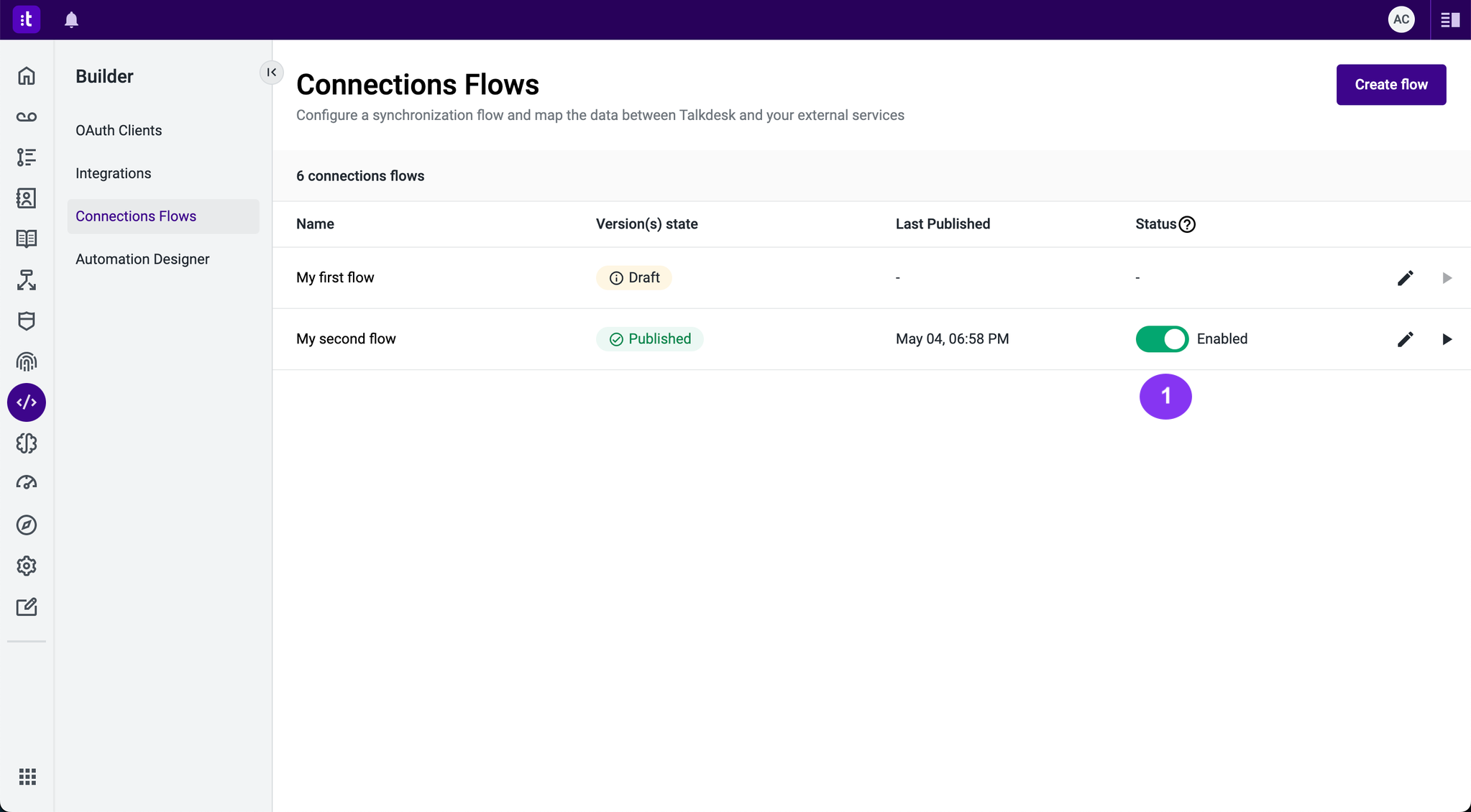 Figure 2 - Enabling and Disabling a Connections Flow