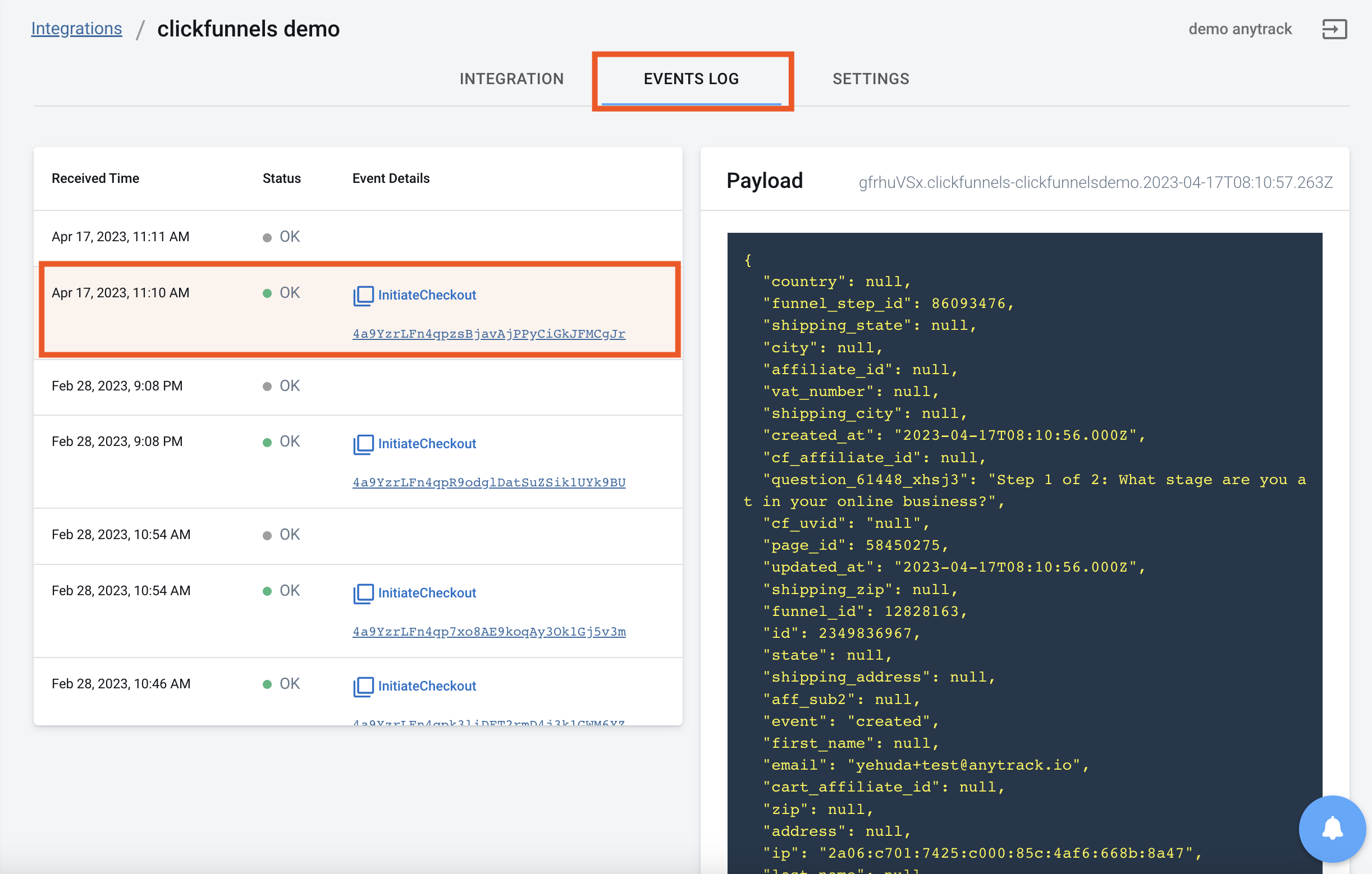 Integration Conversion log