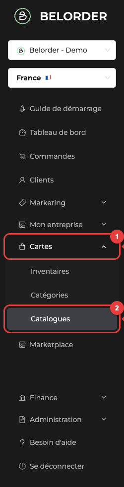 Accéder aux Catalogues depuis la barre latérale