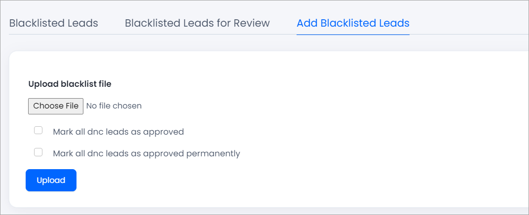 Screenshot of adding blacklisted leads