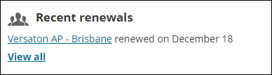 Viewing a Staff Recent Renewals List alert example