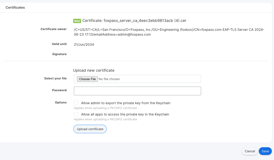 Upload Foxpass's active server CA