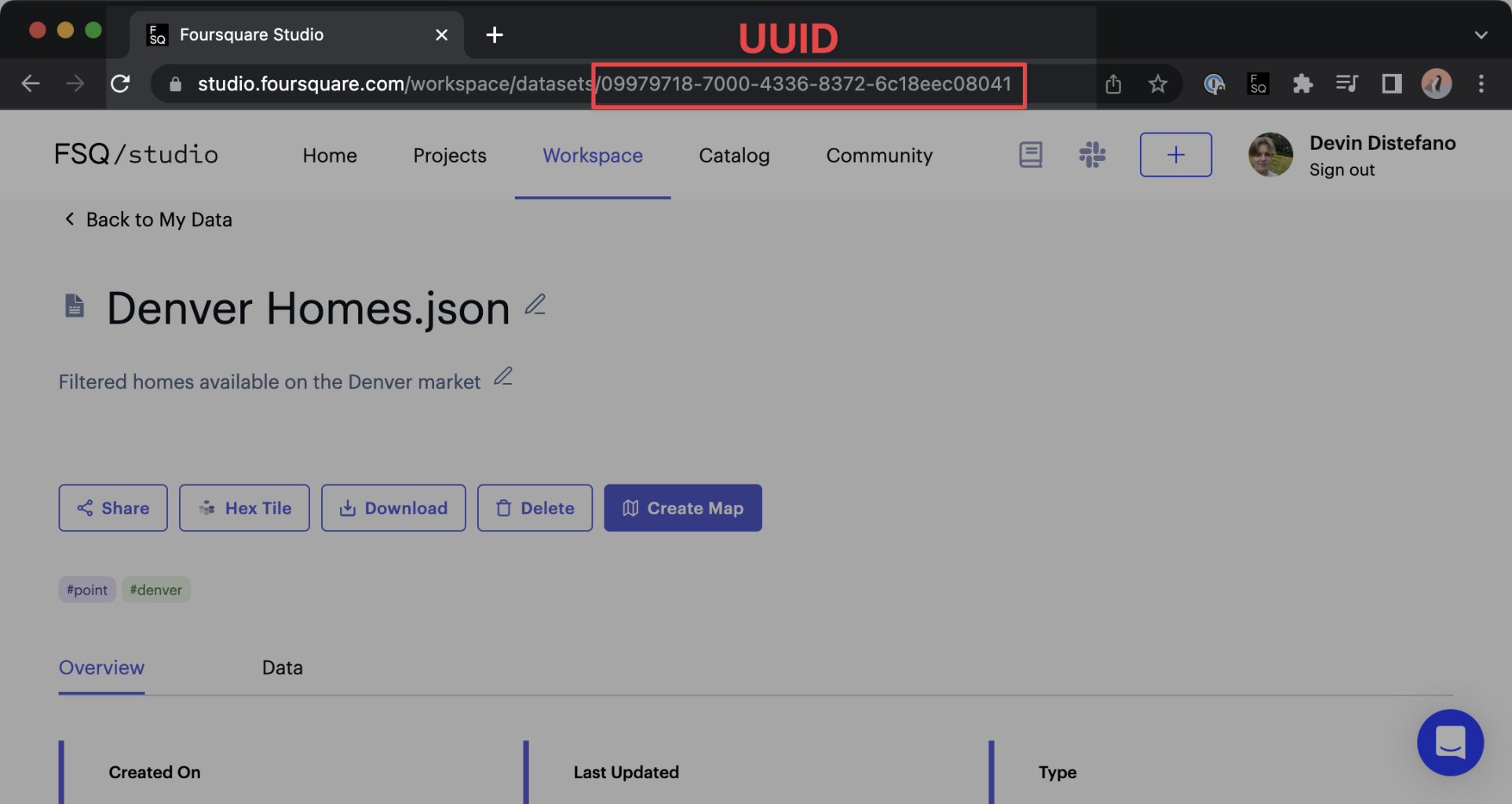 Dataset UUID on the Studio website.