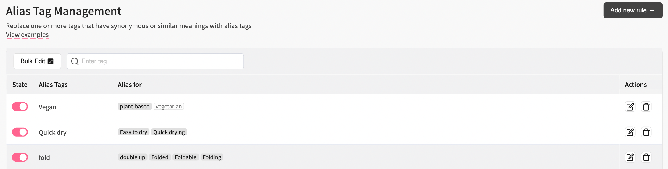 a sample setting of Alias Tag