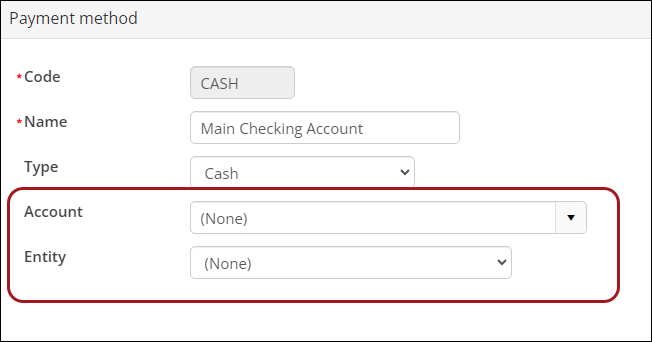 Default Account and Entity for a payment method