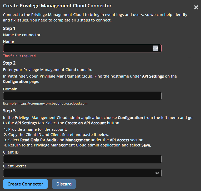 Endpoint Privilege Management connector settings