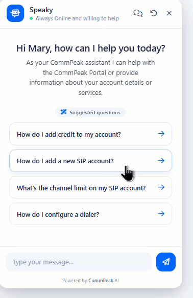Screenshot of the CommPeak Help and Support Dialog Box
