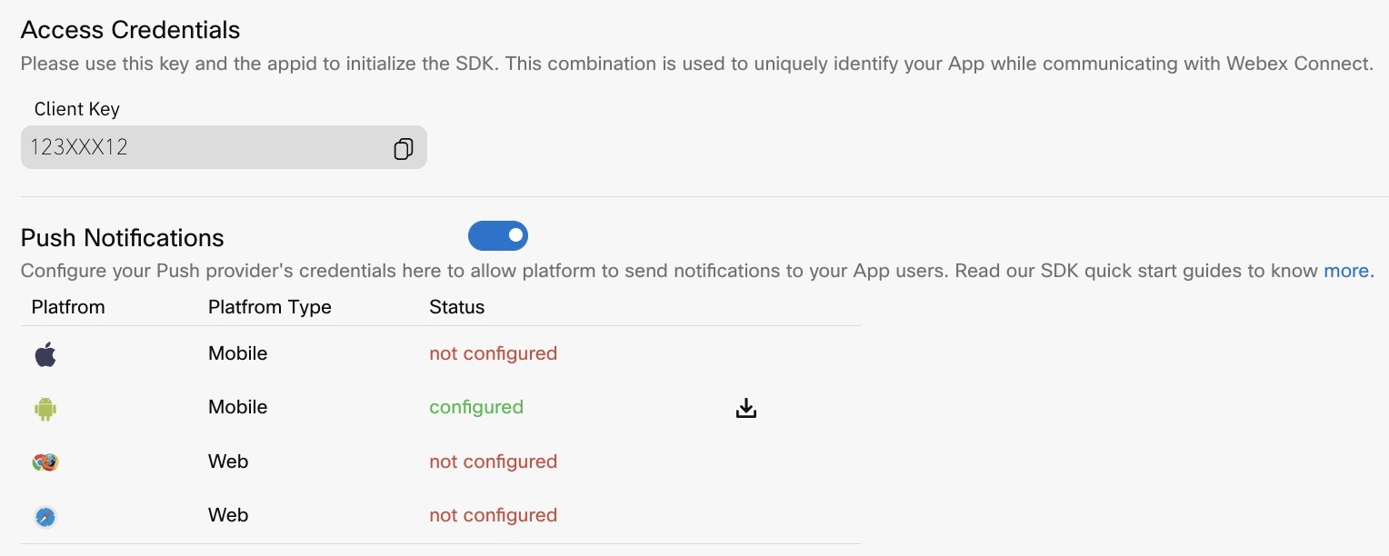 Screenshot of Downloaded SDK from Push Notification section