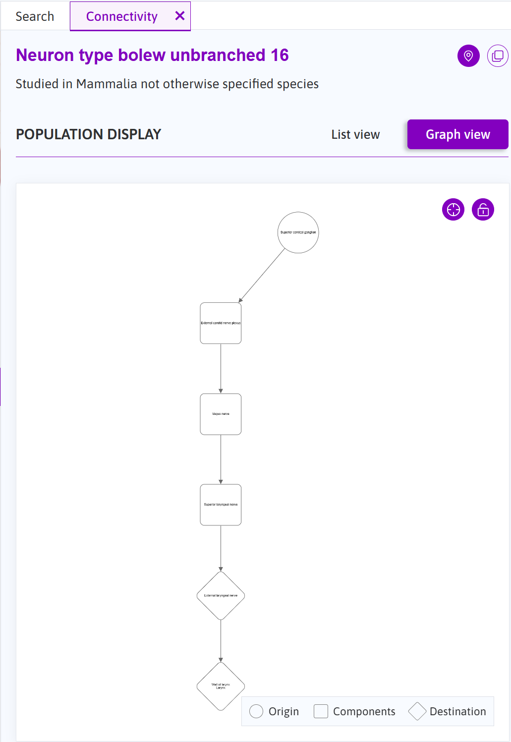 The graph view of "Neuron type bolew unbranched 16".