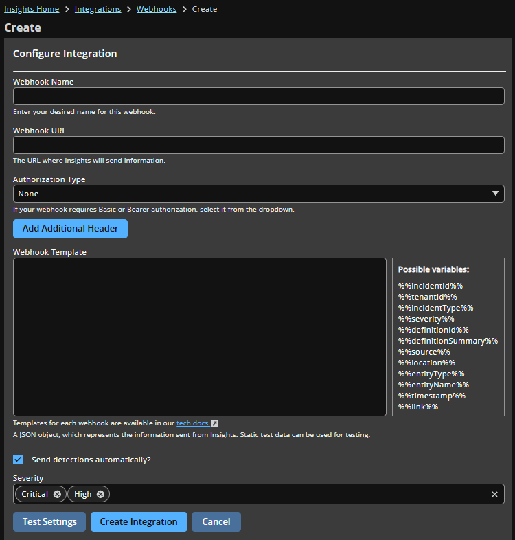 Configure webhook settings