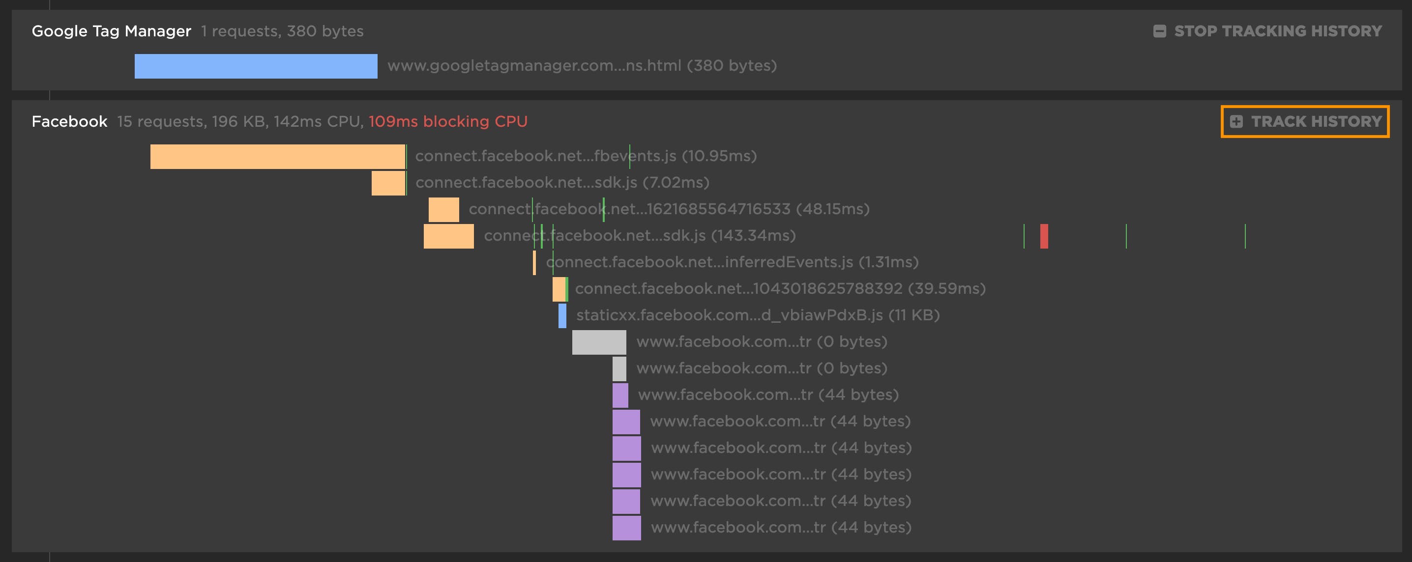 SpeedCurve  New! Tracking first- and third-party request groups