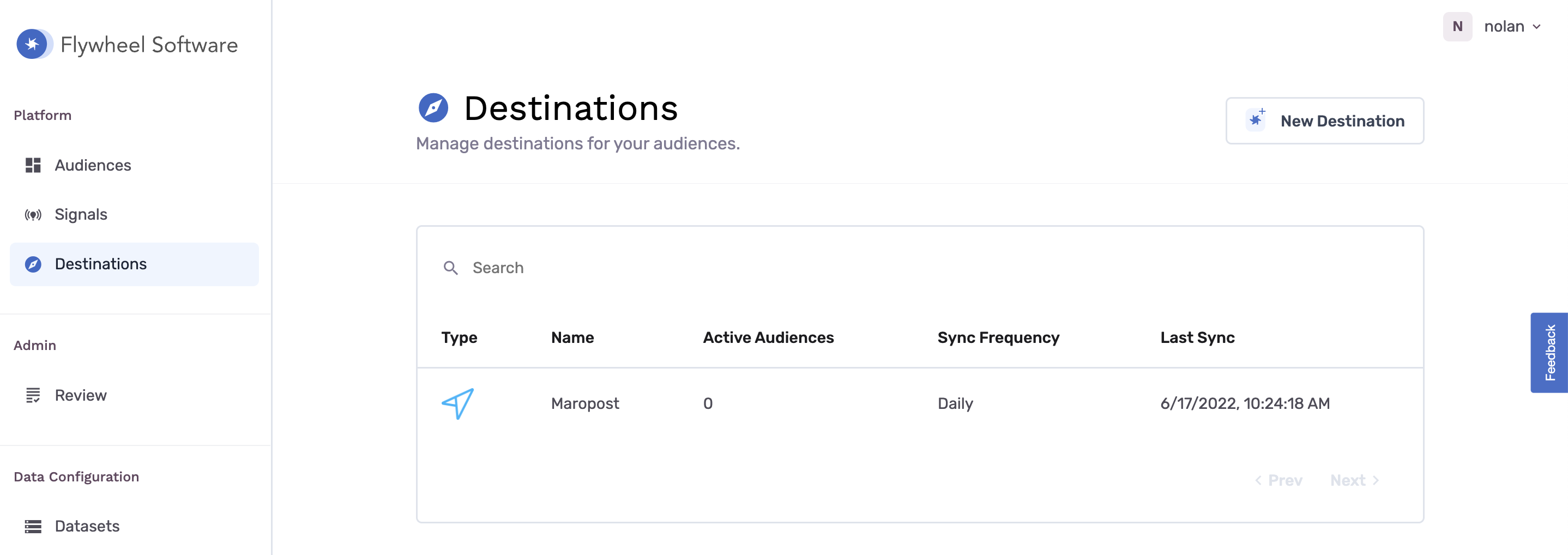 maropost destination list