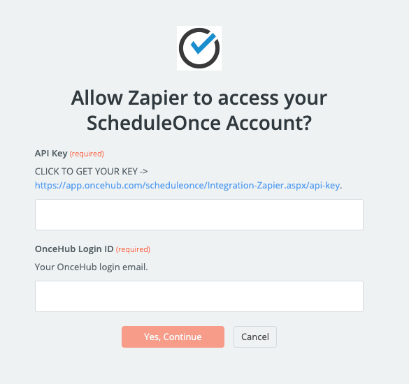 ScheduleOnce - authorization pop-up in Zapier