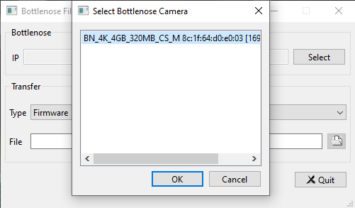 Setting a Bottlenose Camera for firmware update with the file utility