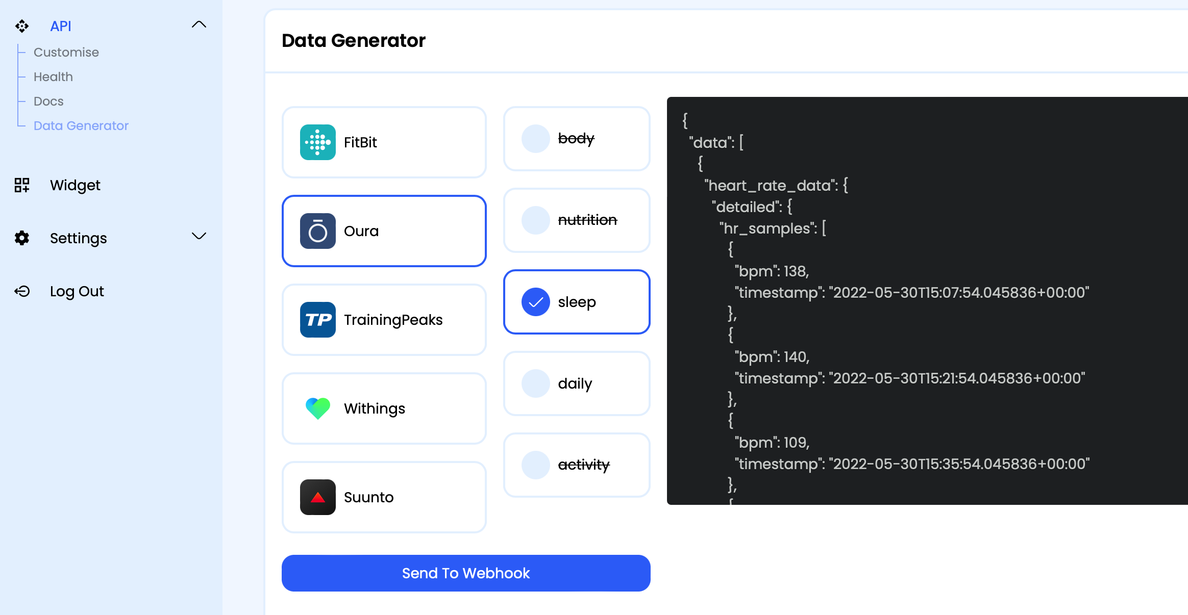 Generate data using the data generator to test your webhook endpoint