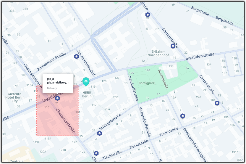 A job location placed within an avoid area