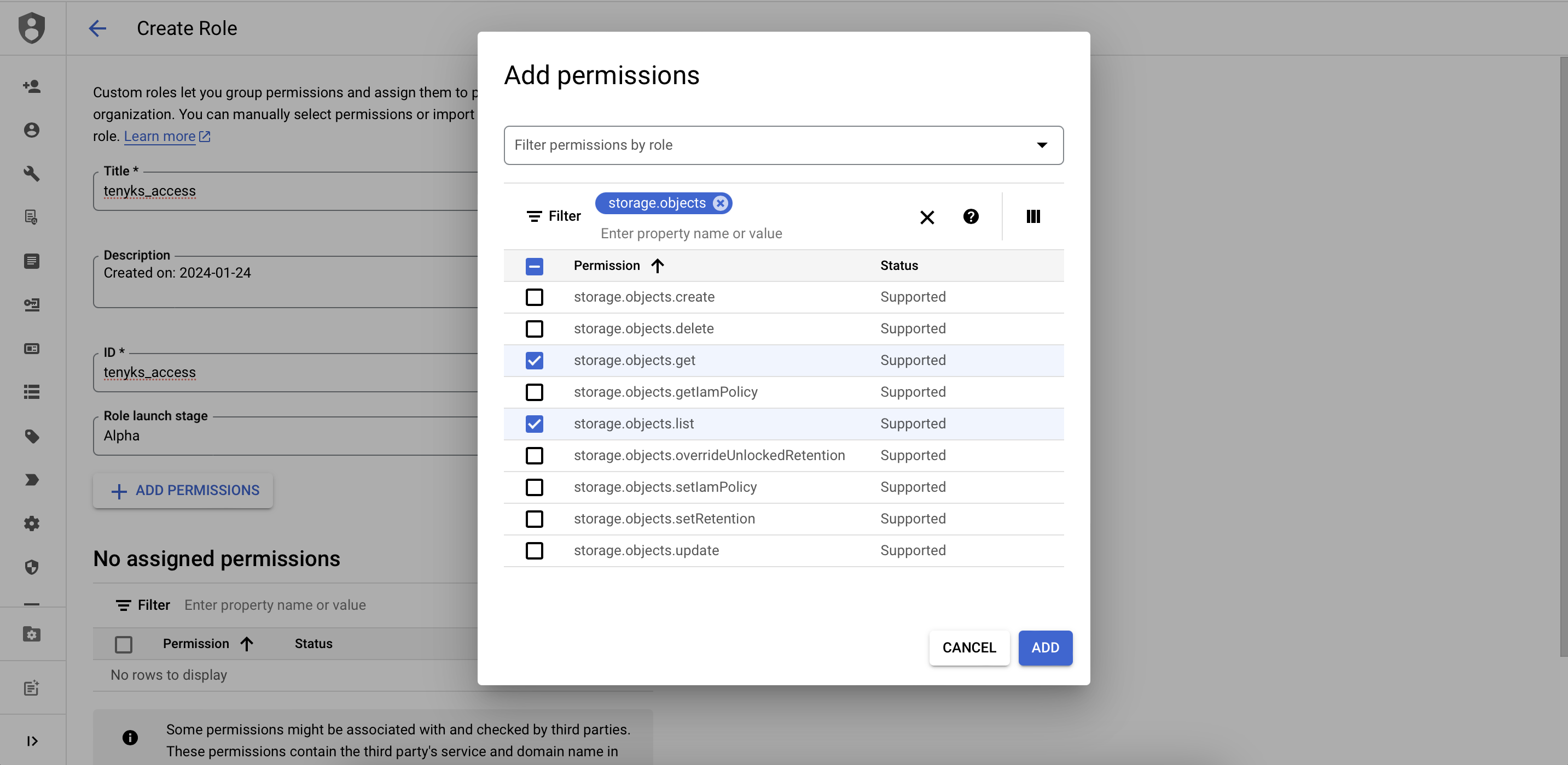 Figure 1. Add Permissions config for `read-only` bucket