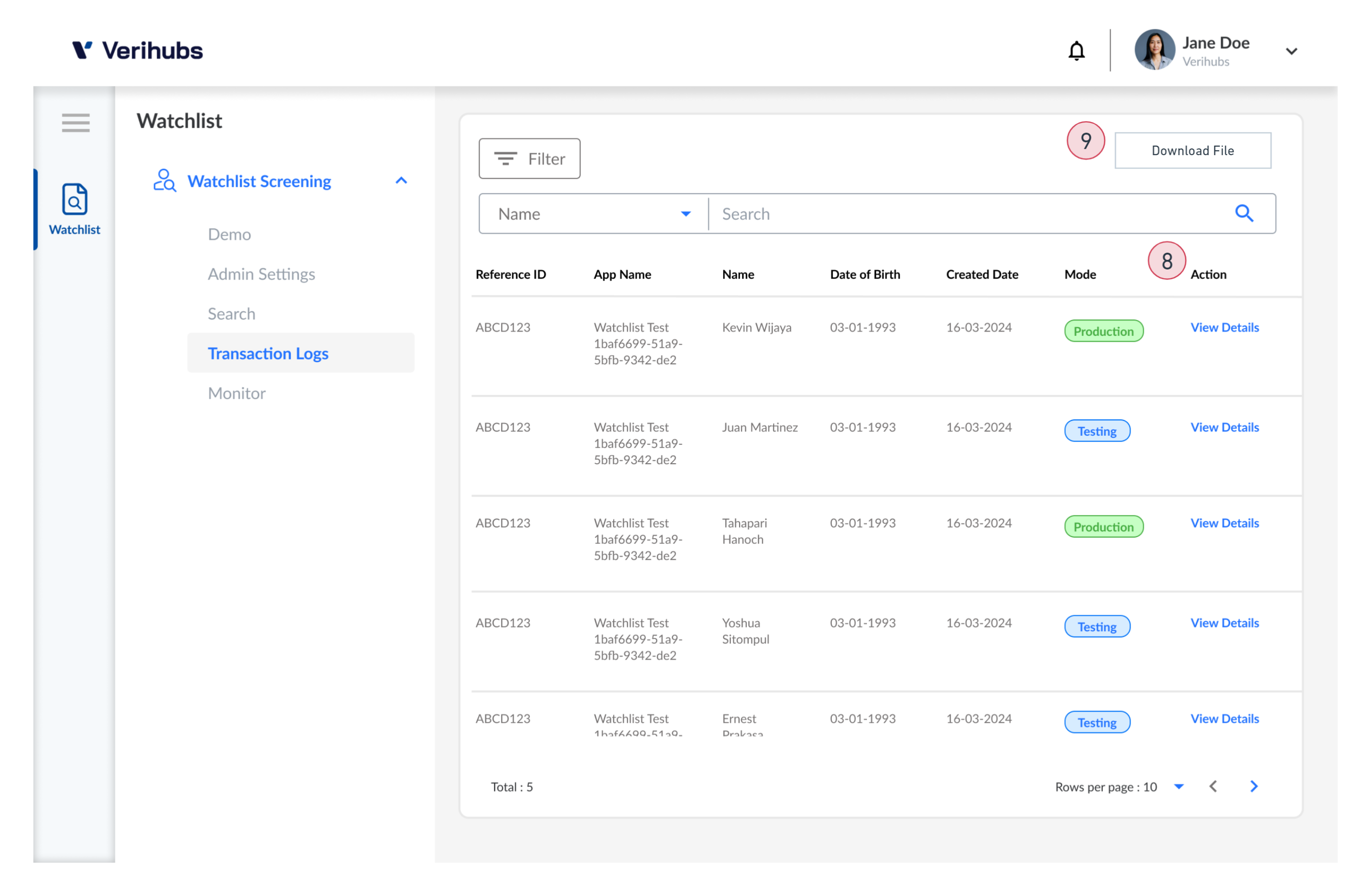 Transaction Logs Page (2/2)