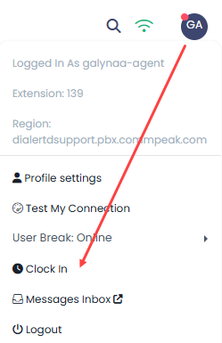 Screenshot of clocking into Predictive Dialer