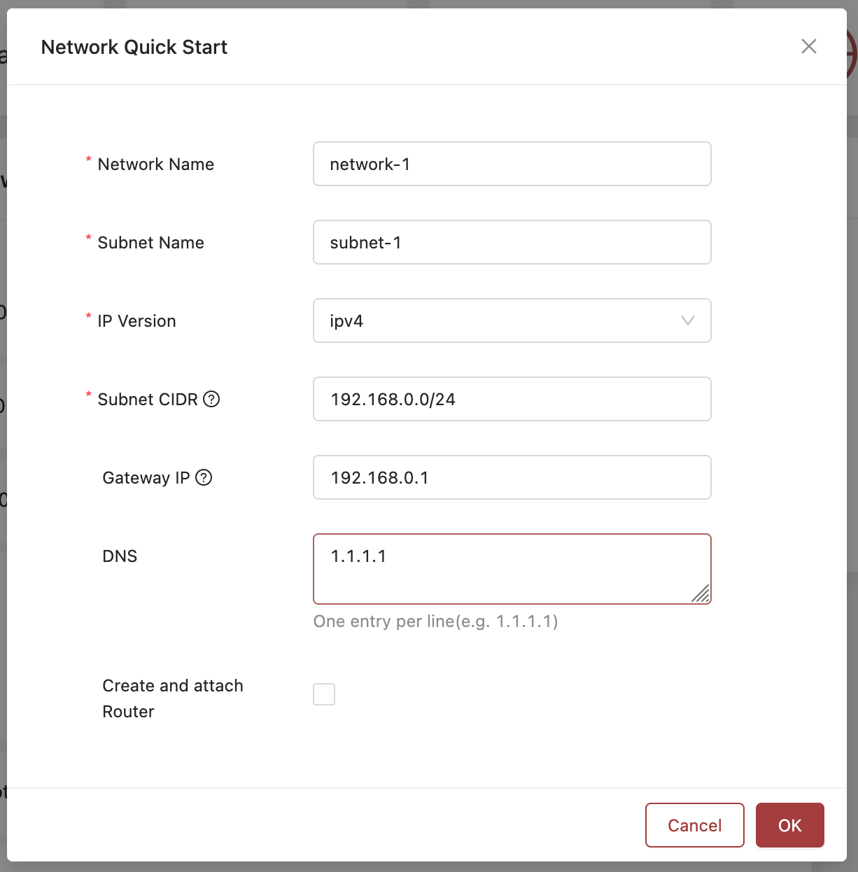 The QuickNet Creation Pane