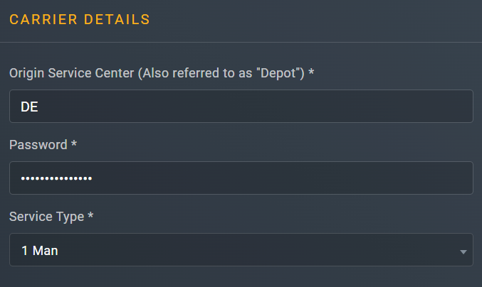 Entering carrier details