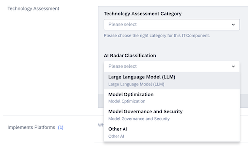 AI Radar Classification Field on the IT Component Fact Sheet