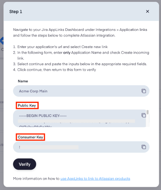 Copy the 'Public Key' and 'Consumer Key'