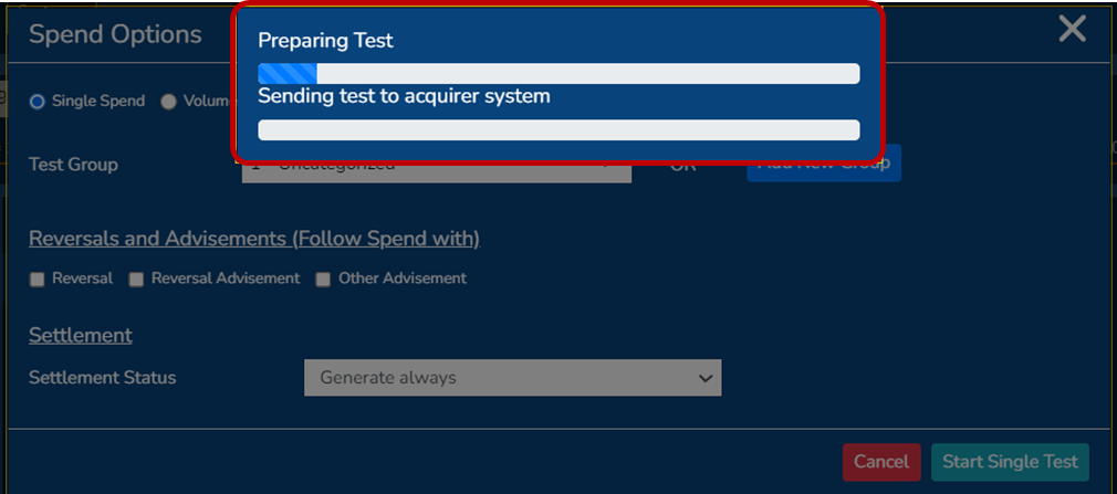 Test screen: Start single test part 2.