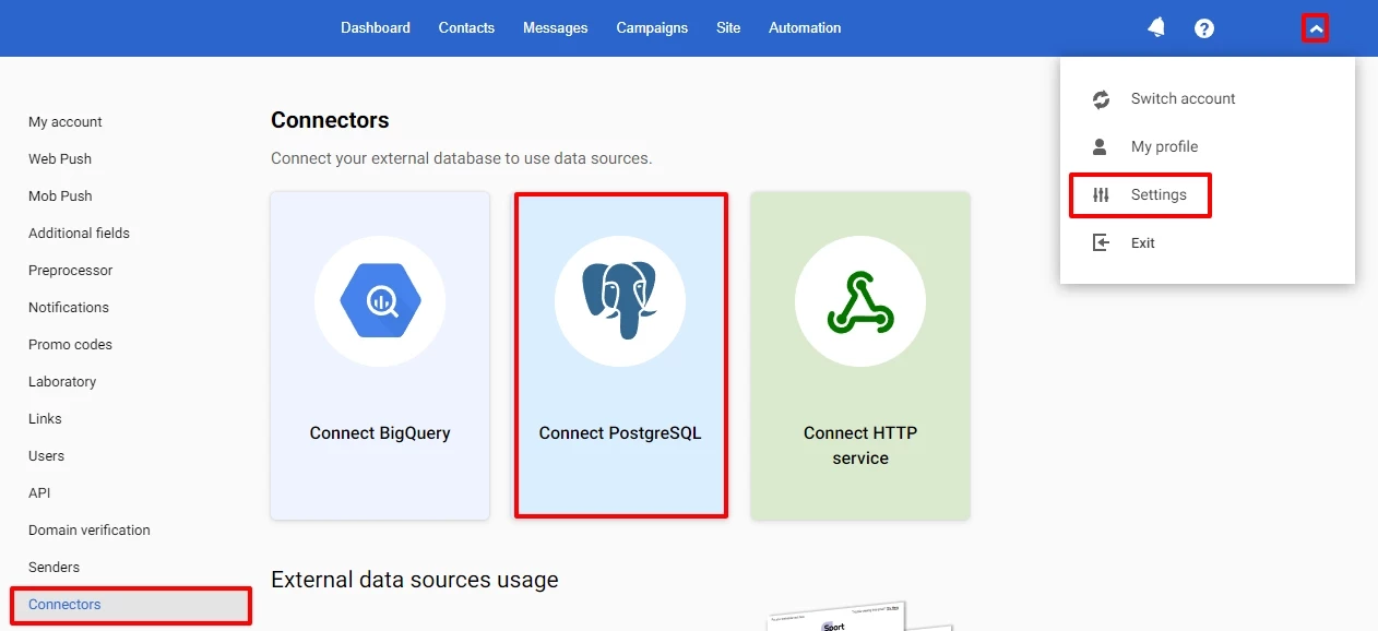 Select Connect PostgreSQL in Connectors