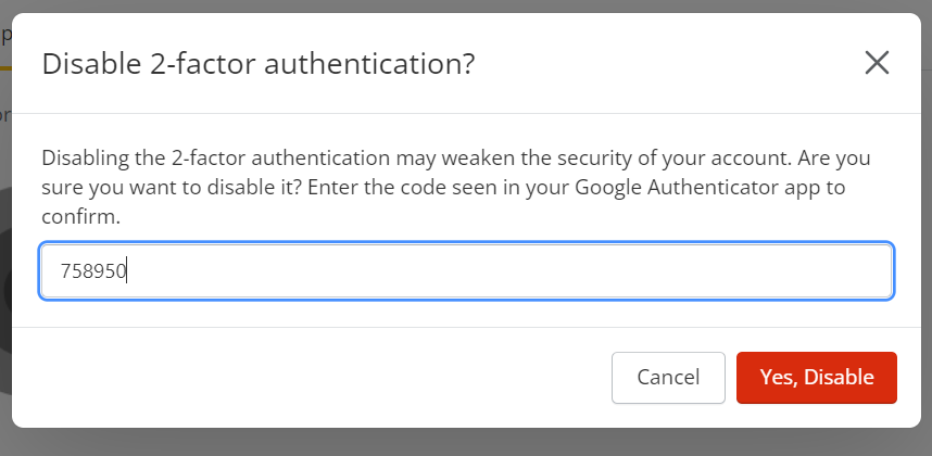 Disable 2-Factor Authentication