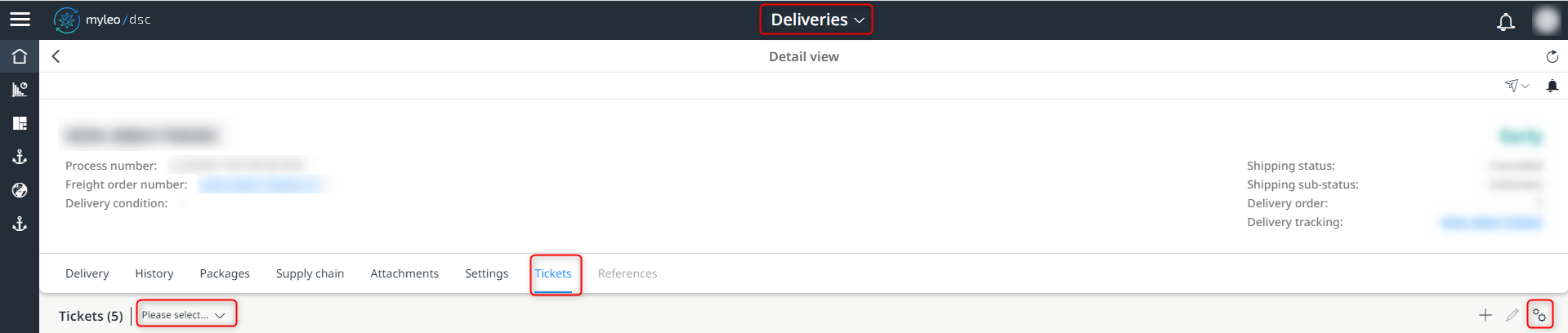 Variant and filter selection as well as table settings within the deliveries app