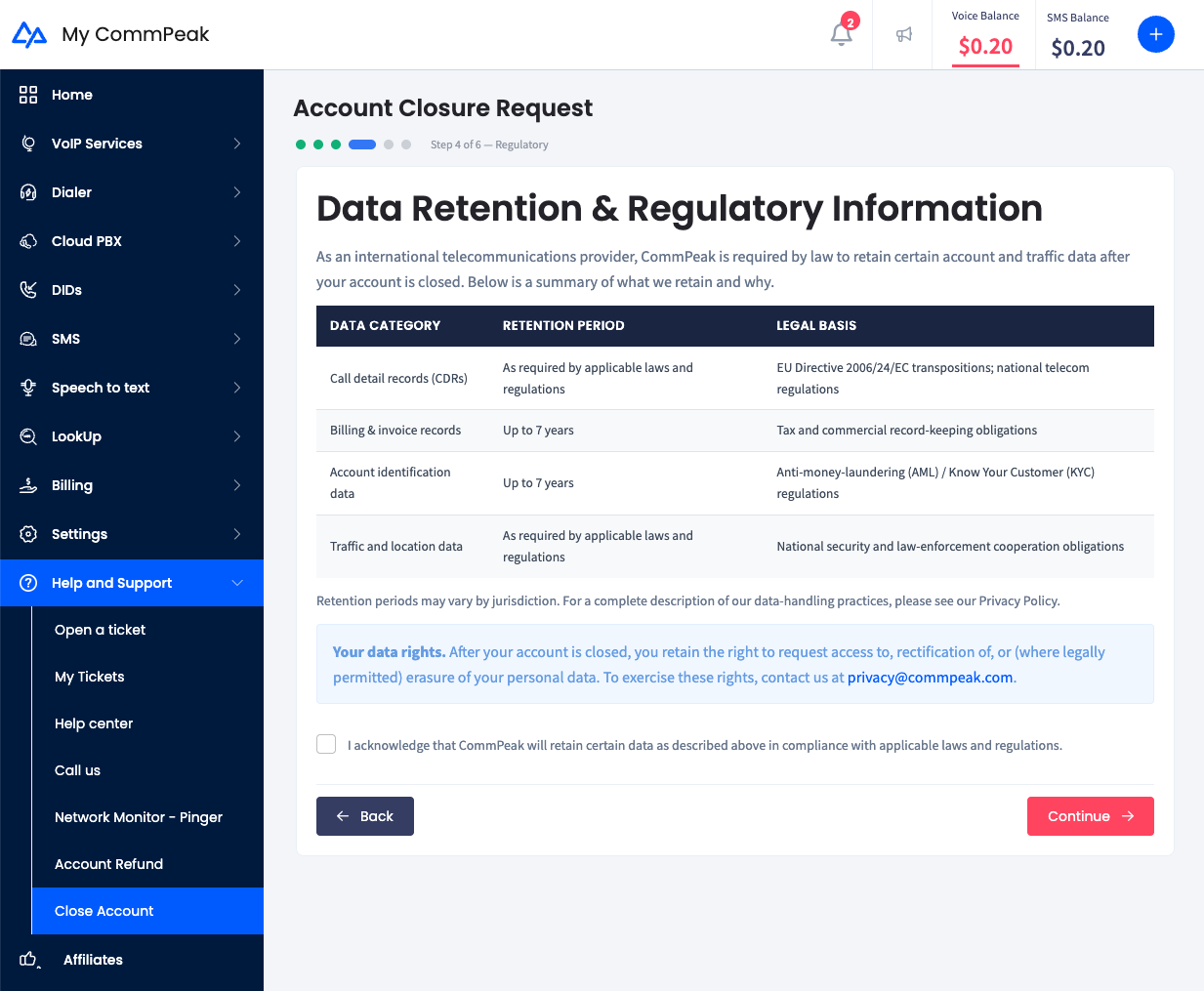 Screenshot of the Account Closure Request: Step 4