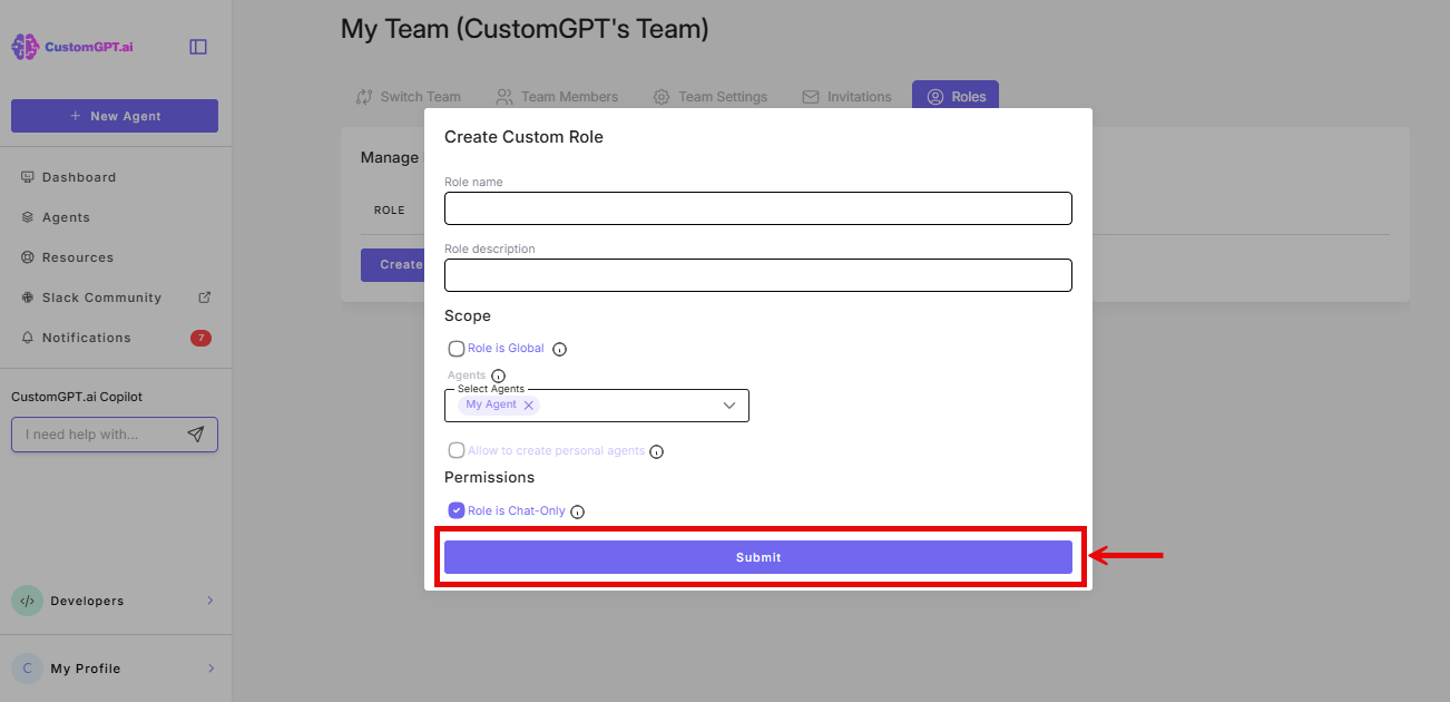 Screenshot: Submit button