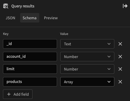 Account schema with products array