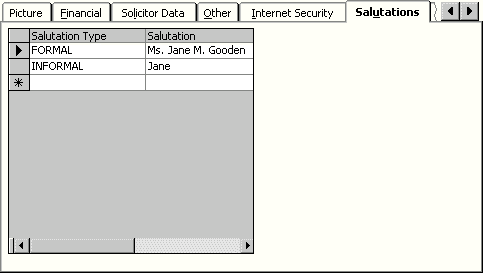 From Customers, select Manage customers, find customer record, and select Salutations tab