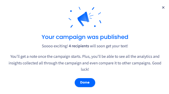 Screenshot of the published campaign pop-up