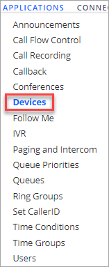 Screenshot of the **Applications > Devices** tab