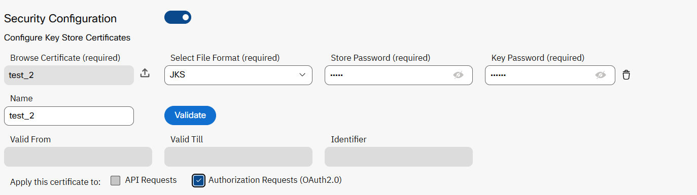Screenshot of Security Configuration - Key Store Certificates