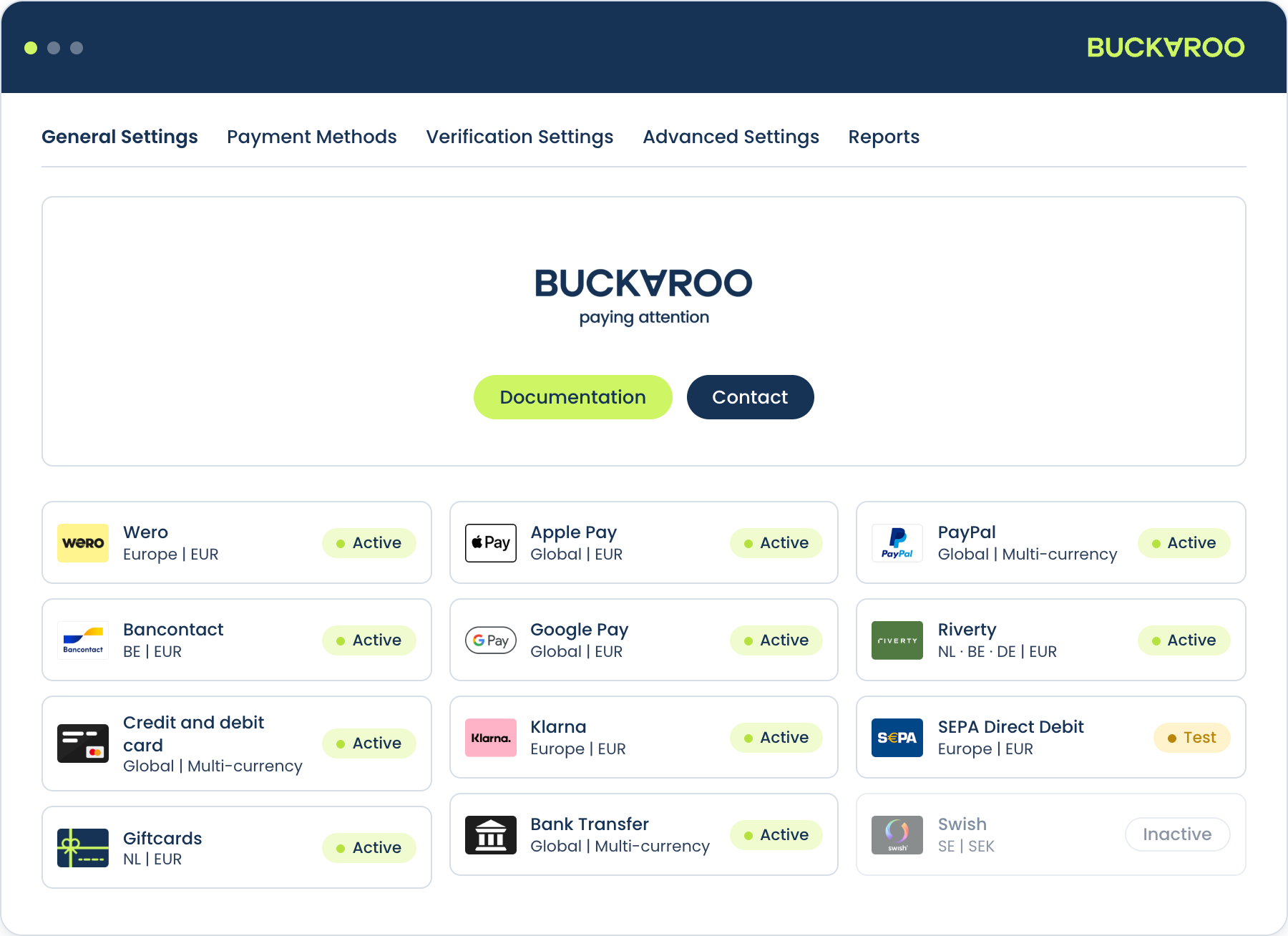 Buckaroo plugin payment methods overview