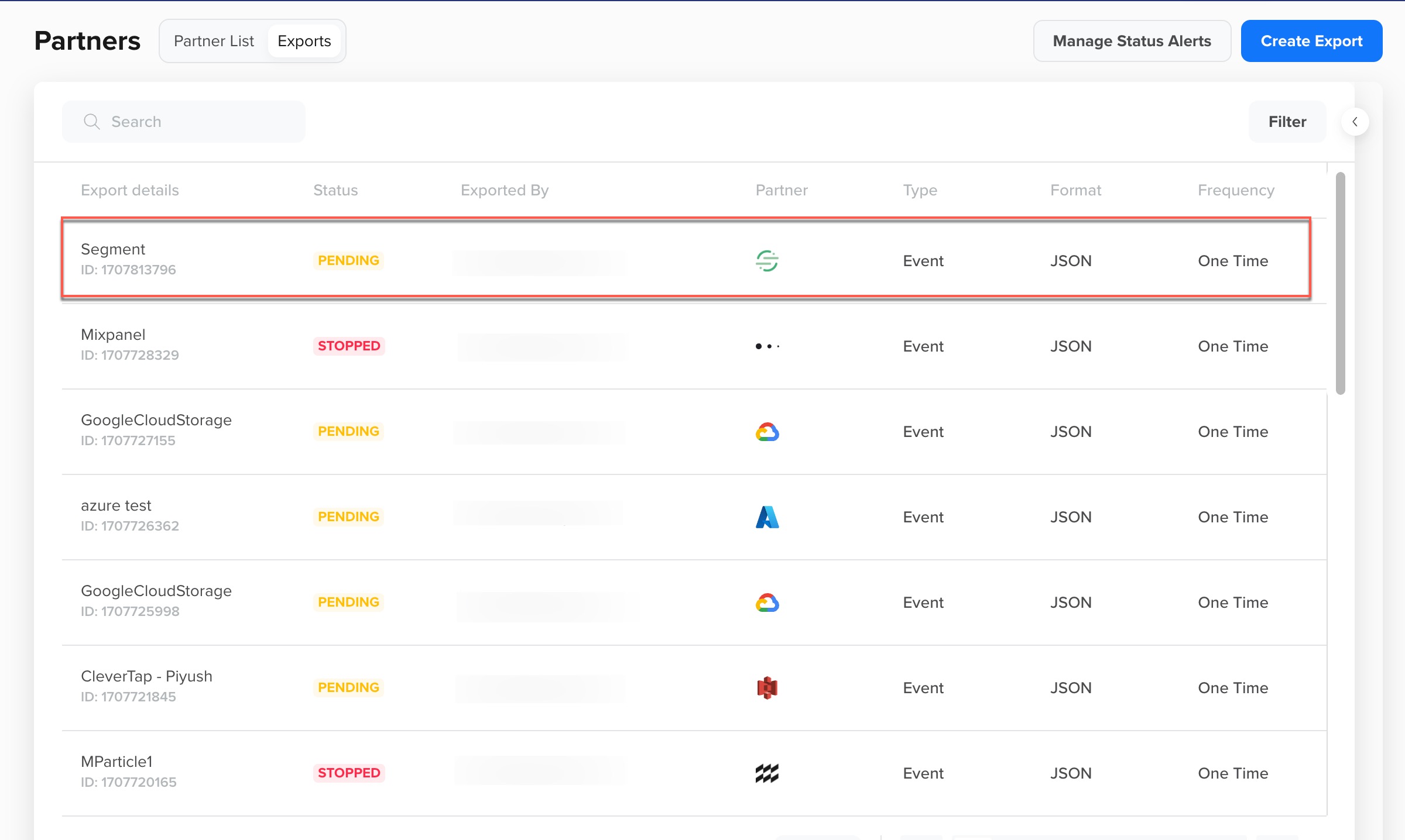 New Segment Export Displays on Exports Page