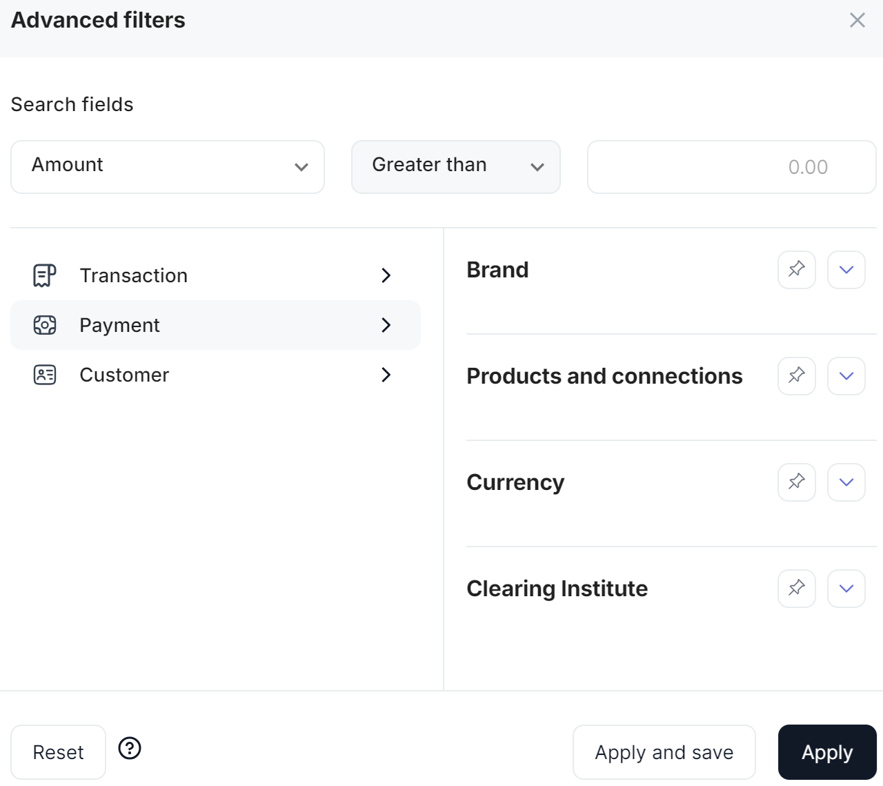 Some of the available filtering options.