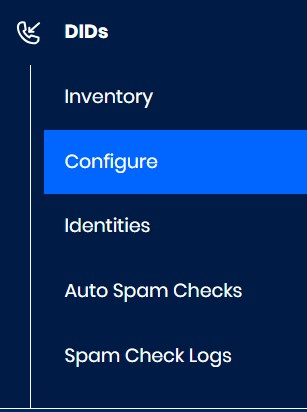 Screenshot of the **DIDs > Configure** tab