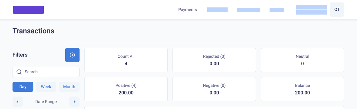 The transaction totals section