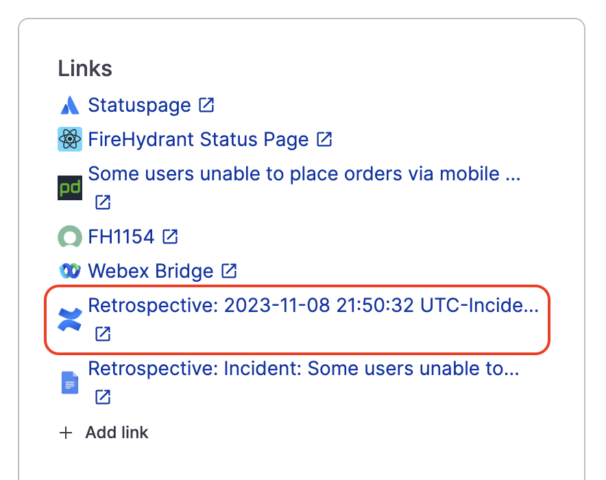 Confluence export link included on the incident's data