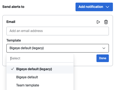 Edit metric drawer with template selector open