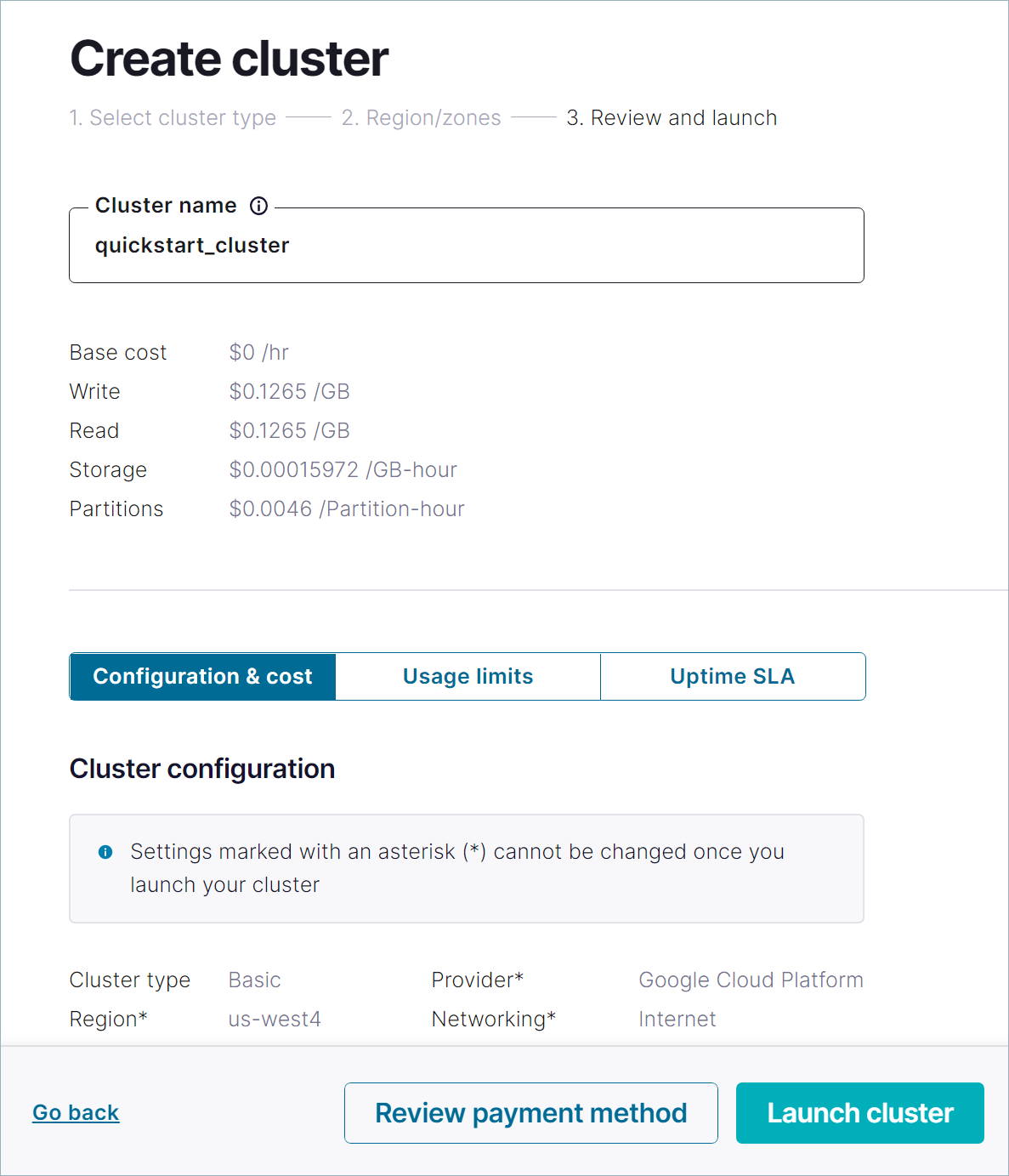 Screen capture of the Launch cluster button.